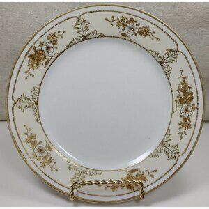 Nippon Ceramics White Round Shape Floral Gold Rim Hand Painted Salad Plate Three